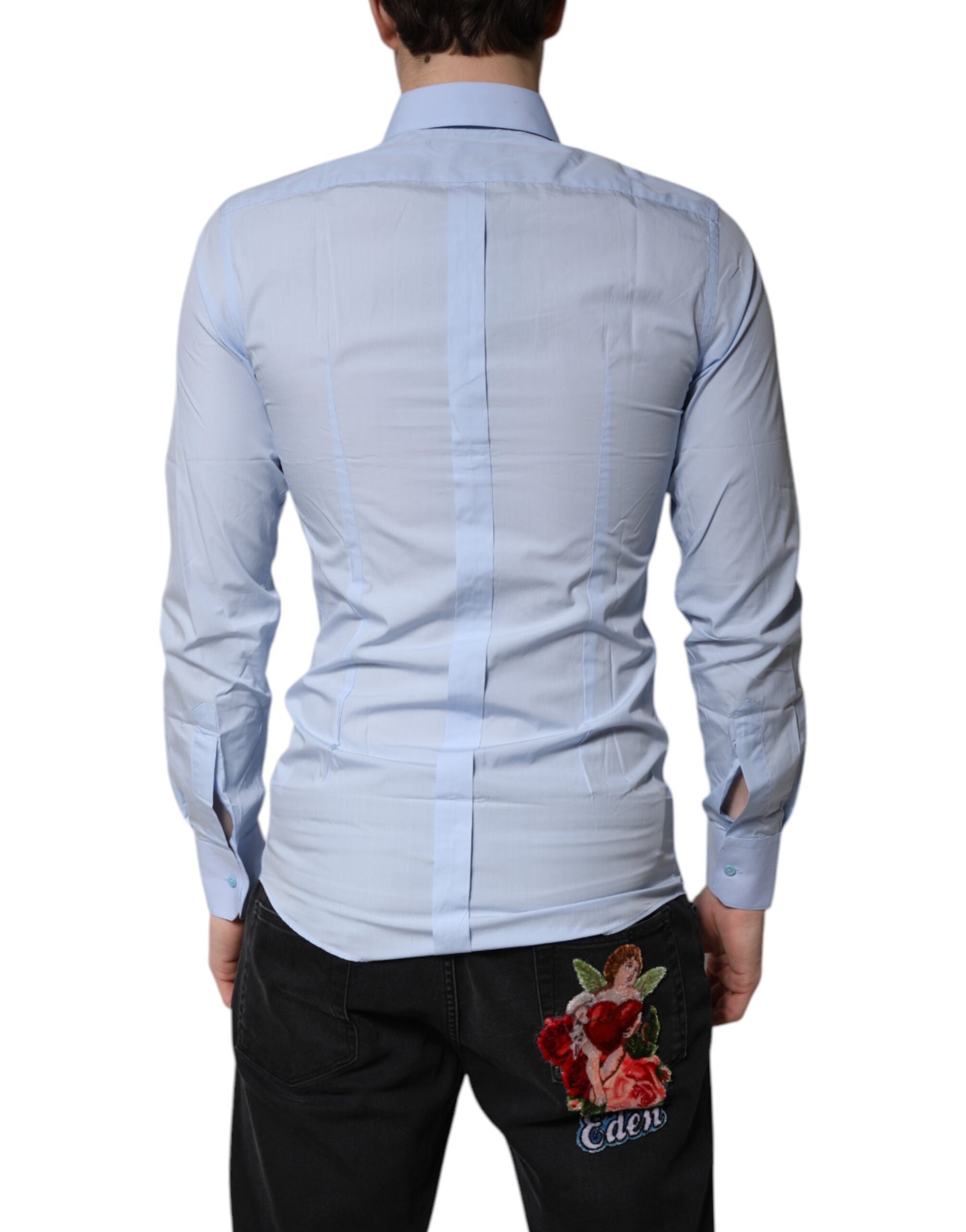Dolce & Gabbana Light Blue Cotton Dress GOLD Formal Shirt